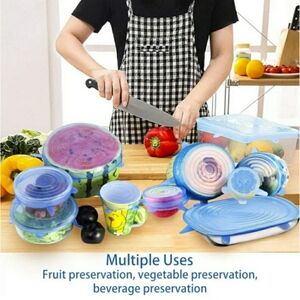 NEW 6-Pc Blue Reusable Silicone Stretch Lids